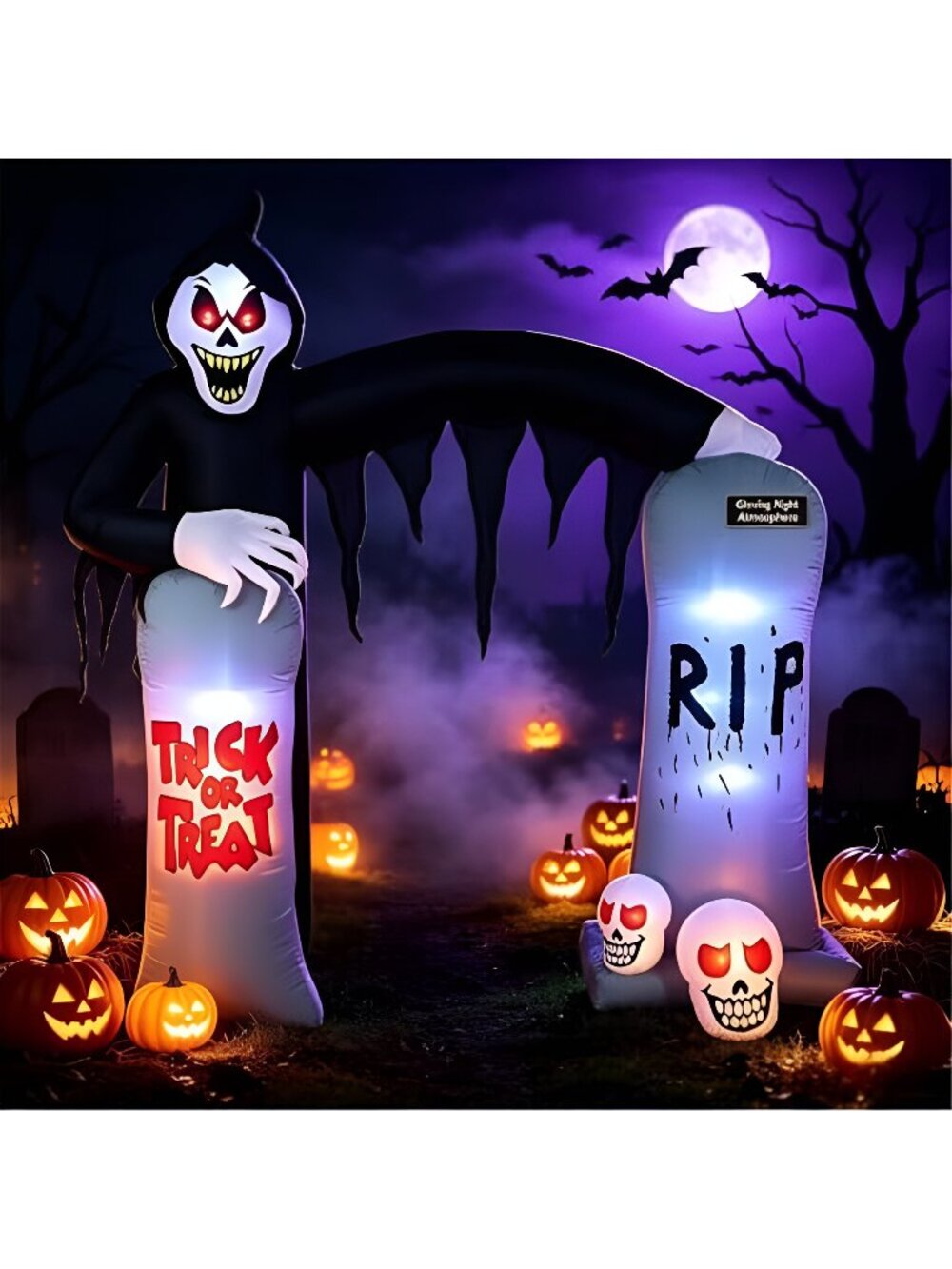 9 FT Halloween Inflatable Grim Reaper Tombstone Arch, LED Lighted